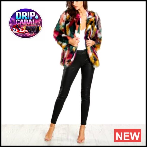 Faux Fur Coat Women Winter Fluffy Jacket Open Front Mid-Length - Picture 2 of 5